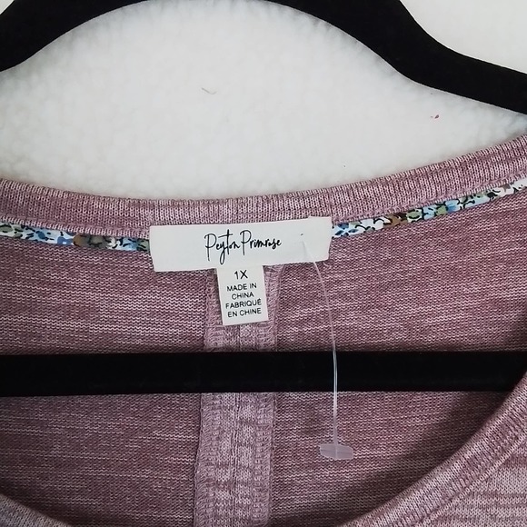 Peyton Primrose Womens Knit Top Sweater 1X Pink Long Sleeve Waffle Knit Scoop - Picture 9 of 9